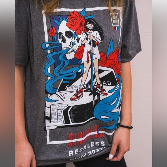 Senpai Squad RECKLESS T-Shirt, Women/Men Unisex, Charcoal, Various Sizes. NWT! - Picture 2 of 7